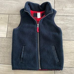 Boys Carters Black Fleece Vest Lined with Red/Black Buffalo Check